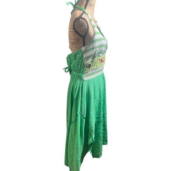 Mexican Bright Green Summer Hankerchief Crochet Halter Women’s Dress size large - Picture 4 of 9